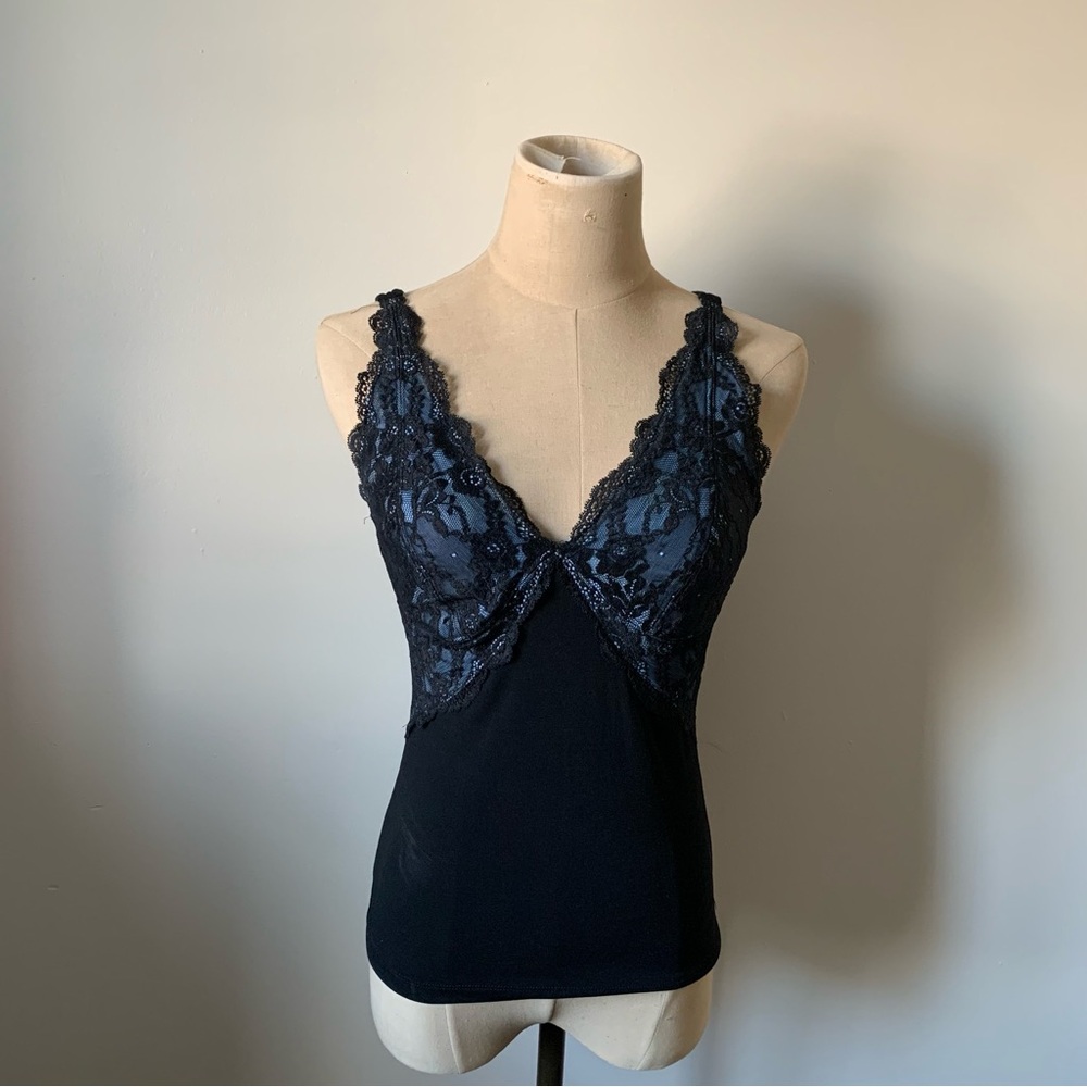Express Dark Navy/Black Delicate Lace Detailing on Bust Top - Picture 1 of 4